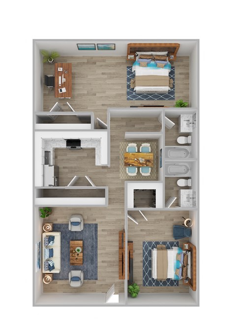 Floor plan for 2 beds, 2 baths, 1130 sqft